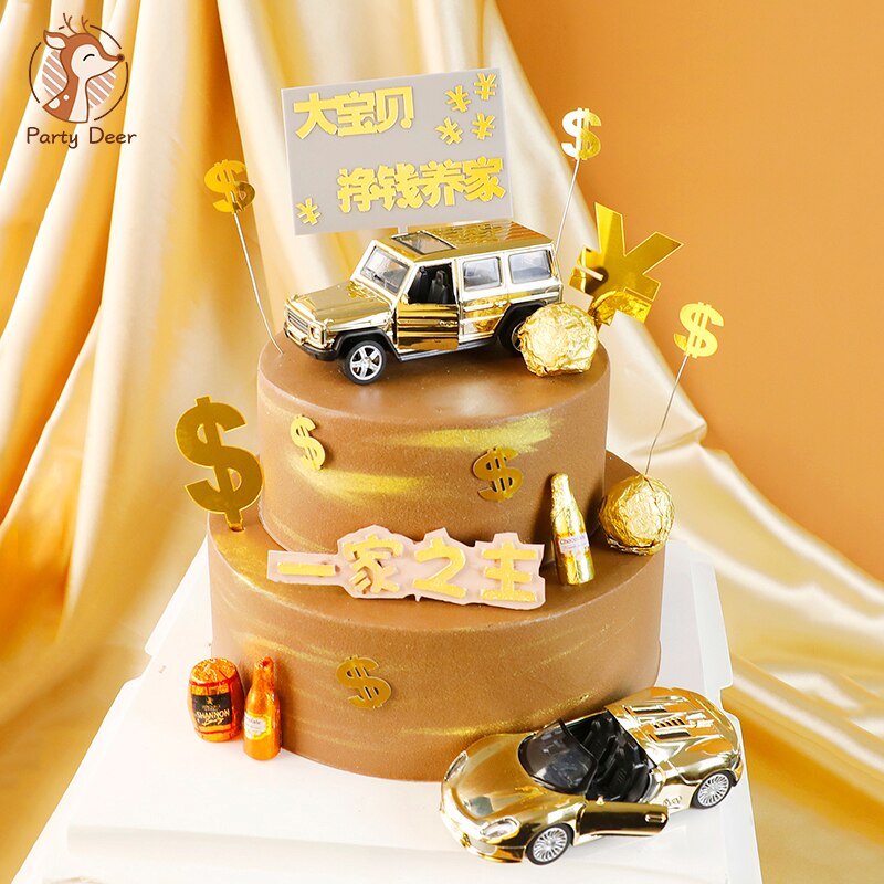 Gebakken Cake Decoratie Items Instagram Sport Auto Plotseling Rijke Man Verjaardag Plug-In Acryl Insert Kaart Insteekkaart