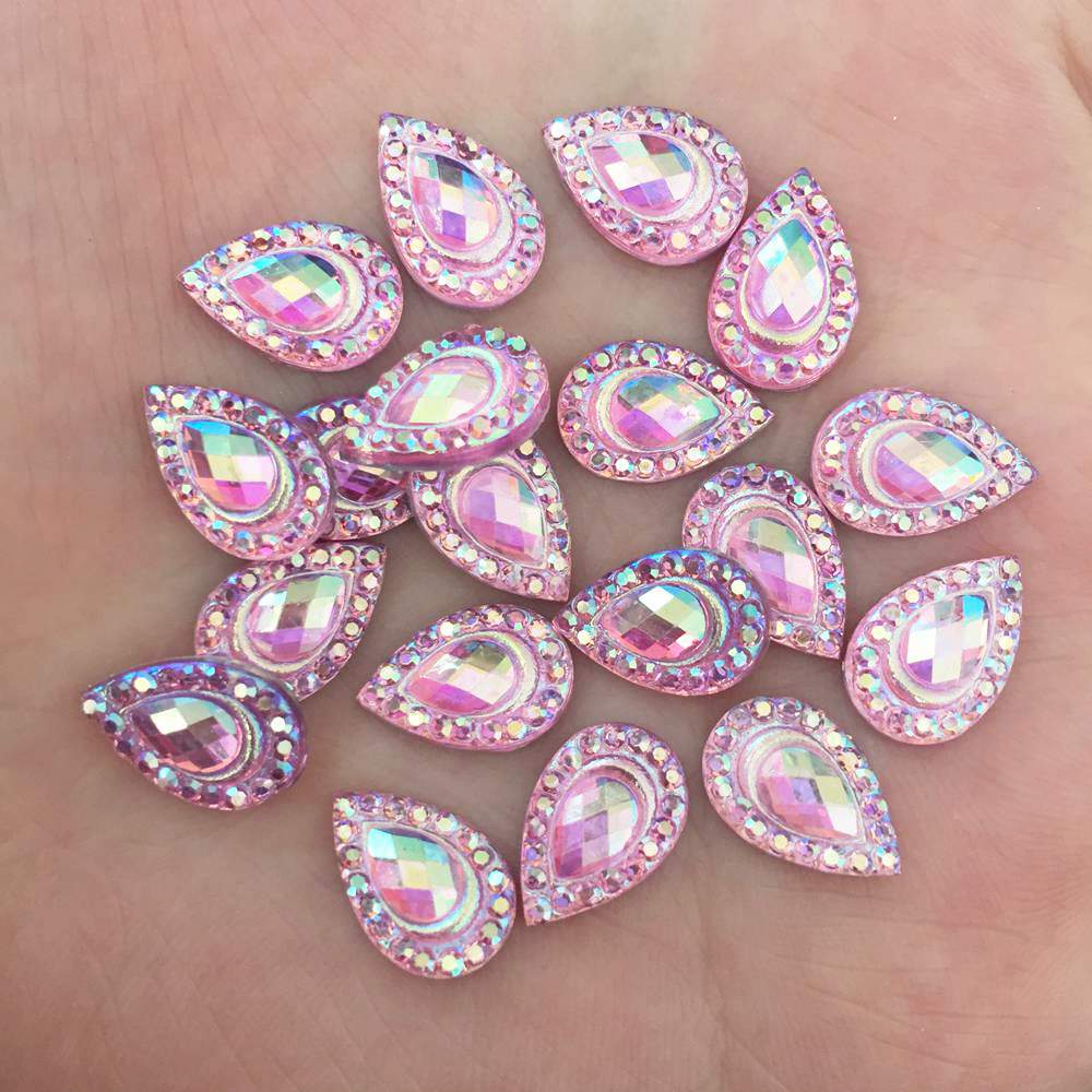 100 stks AB Hars 7*12mm Pauw Teardrop Plaksteen strass Bruiloft Versiering diy applicaties SK21 * 2: Pink