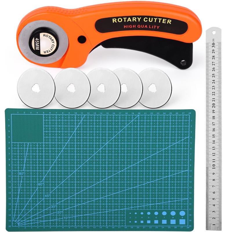 LMDZ Rotary Cutter with Circular Blade Fabric Cutter Stainless steel straight ruler Grid Lines Cutting Mat for Leather Tools: type3
