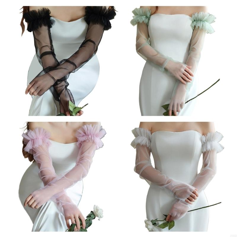 Couvre-bras longs transparents pour mariée, avec motifs en dentelle, pour cérémonie mariage, 39BD