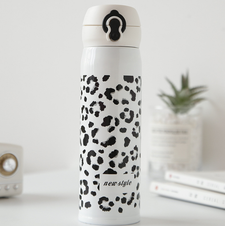 350/500ml matningsbägare mjölktermos i rostfritt stål för barn isolerad vattenflaska läckage-poof termisk leopardkopp: Liten 1