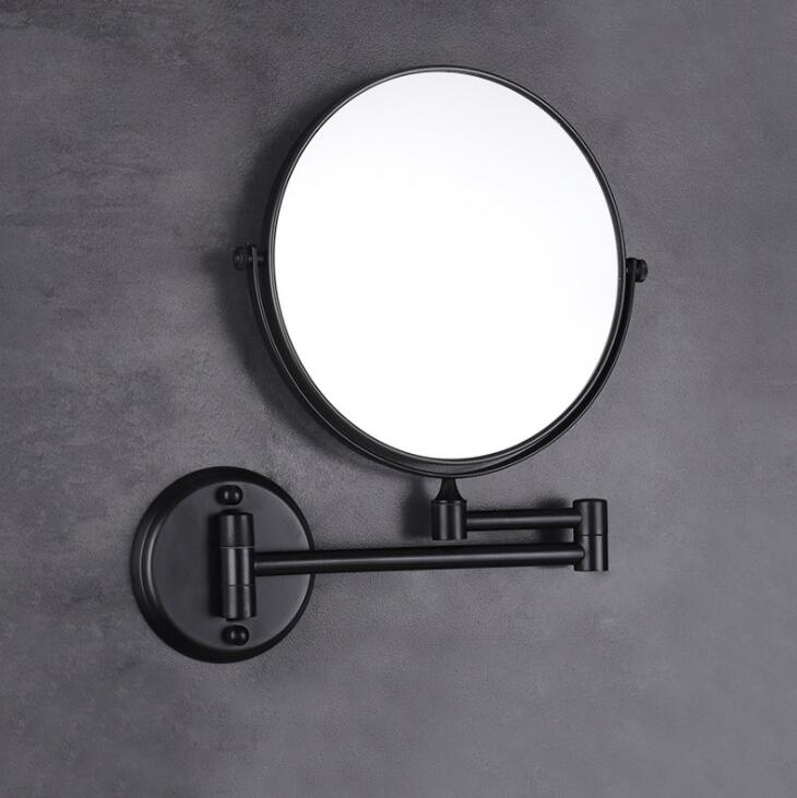 Miroir télescopique pour toilettes, miroir de salle de bain, cosmétique, miroir rotatif pliant, double face, suspension murale grossissante: black
