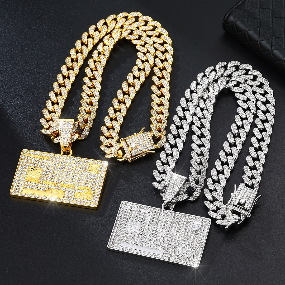 D & Z-colgante de tarjeta de crédito con diamantes de imitación de 13mm, cadena cubana de Miami, hip hop, collares ostentosos, joyería de para hombre