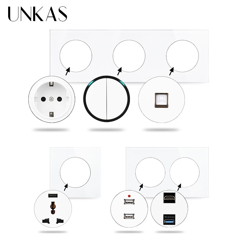 UNKAS DIY Modules Matching TV Connector Port RJ12 Telephone Jack For Wall Power 16A Socket Free Combination Outlet