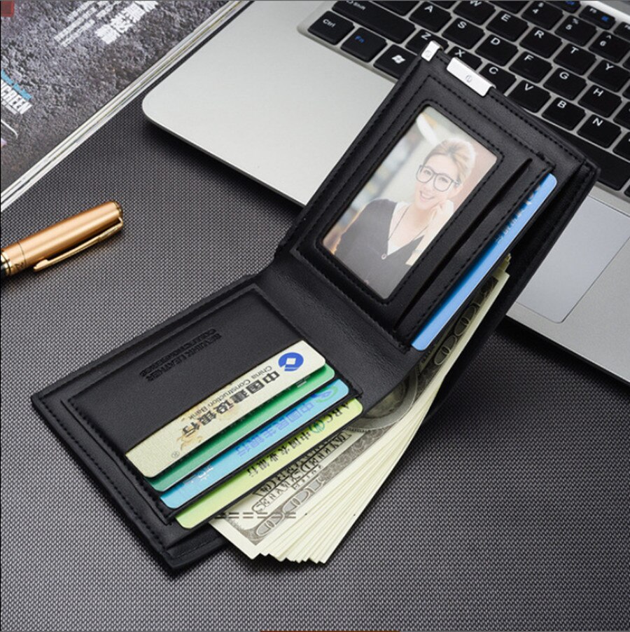 men's wallet pu solid color slim wallet men's two-way folding short credit card wallet coin purse business wallet men