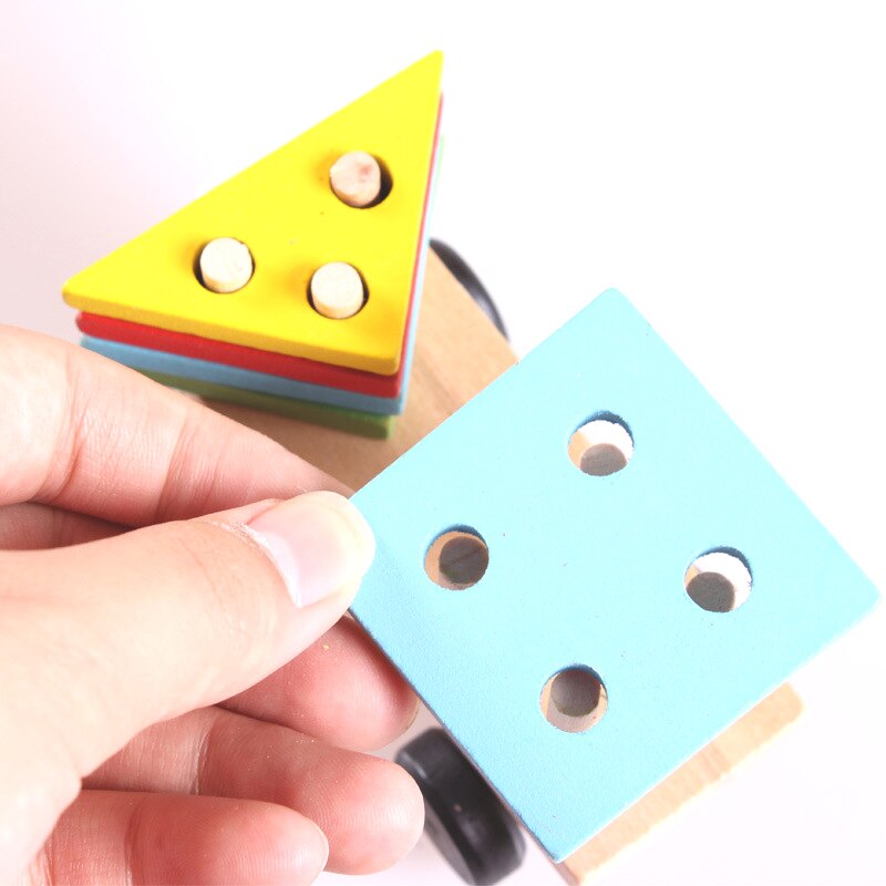 Spädbarn trätåg traktor leksak mult kul tidig pedagogisk leksak kolumn geometriskt matchande spel med dragsnöre för 0-3 år gammal