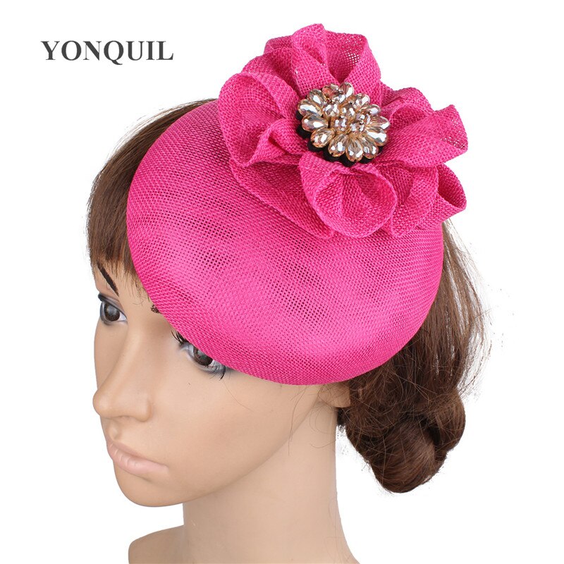 Licht Paars Vrouwen Tovenaar Cap Haar Clip Mooie Bloem Mesh Hoofddeksels Handgemaakte Voor Dames Wedding Hoedenzaak Cap Haar Clips: hot pink