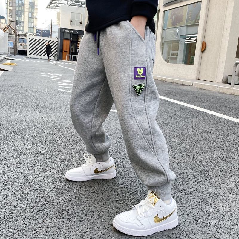 SEAUR Baggy joggingbroek voor jongens, elastische taille, vrijetijdsbroek voor kinderen, lange sportbroek losse trainingsbroek met zakken, grijs, 152-158