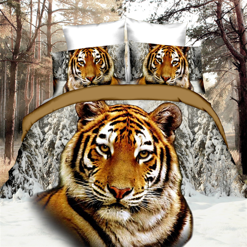 Couvre-lit 4 pièces/ensemble | Vêtements de literie, couverture de lit, drap plat, motif de tigre loup ou de roi, taille large, imprimé 3D, pour adultes
