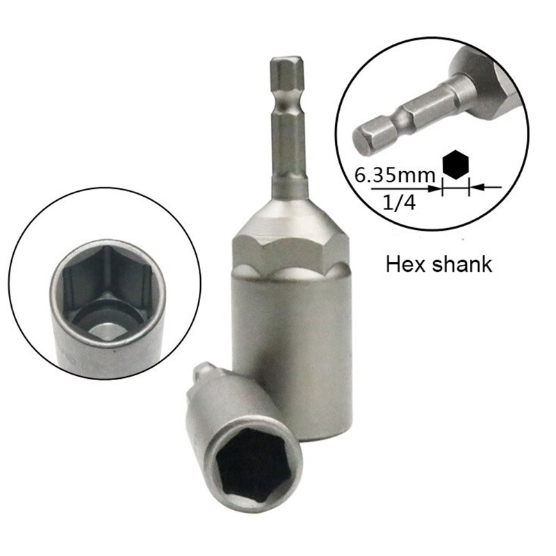 10Pc 1/4 Inch Wrench Hex Bit Socket Set Deep Long 1/2 Inch Impact Drill Socket Adapter Drill Bits