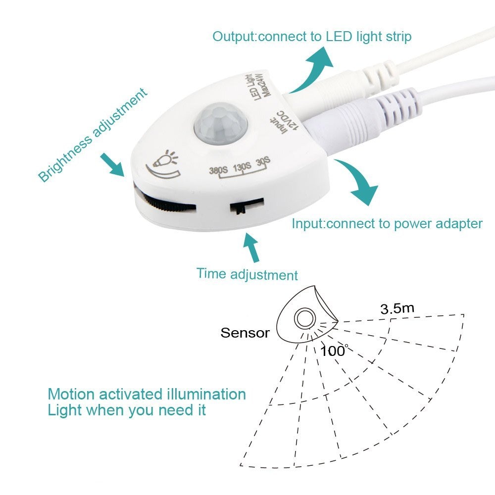 Dimmable Motion Sensor Night Activated Bed Light Waterproof IP6 LED Strip with Automatic Shut Off Timer Bedroom Cabinet Light
