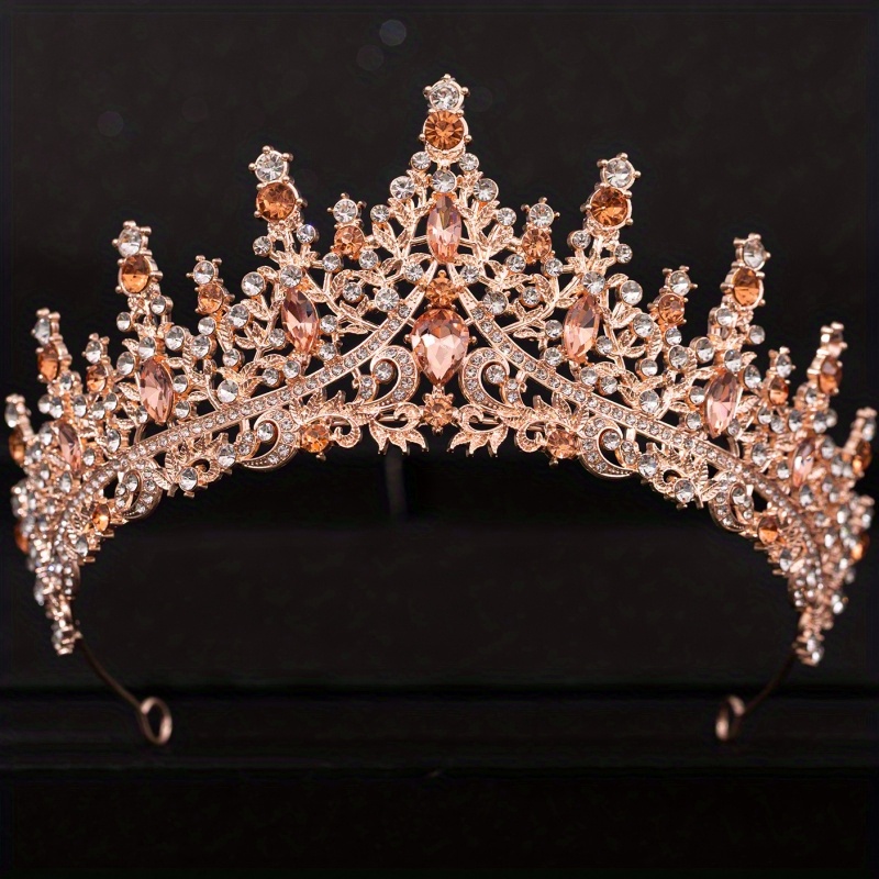 Barok Kristal Tiara 'S En Kronen Voor Vrouwen Bruid Strass Prom Diadeem Bruids Bruiloft Haaraccessoires Sieraden Kroon Tiara: Licht Geel Goud Kleur