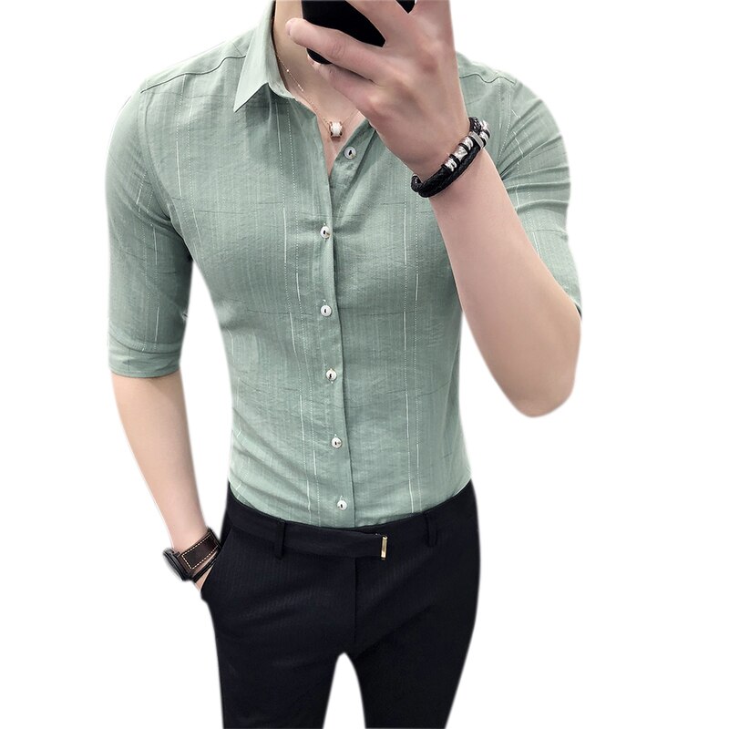 Sommer halvermet herre sosiale skjorter merke slim fit formell skjorte herre slim fit casual streetwear bluse homme