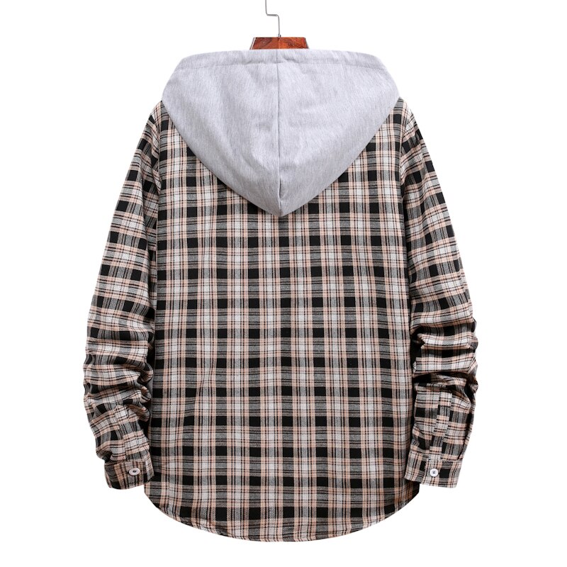 Camisas masculinas outono moda casual xadrez camisas de manga longa de alta qualidade pulôver com capuz camisa estilo preppy dos homens blusa superior