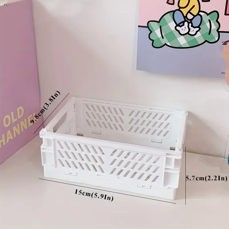 6-color folding plastic storage box, student desk tidying tape, stationery folding basket, storage basket, storage box: WHITE