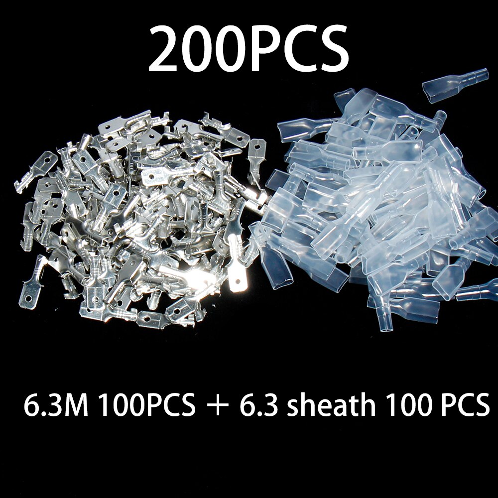 2.8/4.8/6.3 Insulated wire crimp terminal Universal wound connector plug spring insert fast simple terminal sheath: 6.3M 200pcs 100Pairs