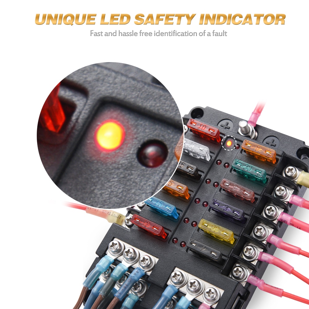 6- vejs 12- vejs blade sikringsboks holder 12v 24v til bil båd marine campingvogn trike bil sikringsblokke med led indikator advarselslampe