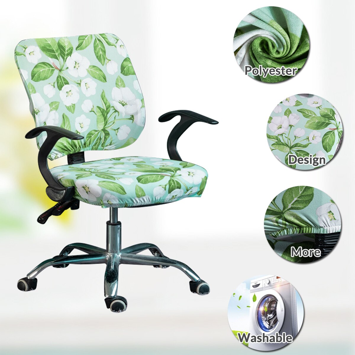 Funda Floral para silla oficina 2 piezas funda de asiento de ordenador LICRA elástica extraíble y lavable fundas para sillón elásticas