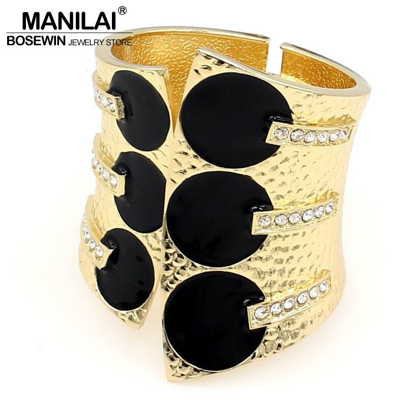 MANILAI Vrouwelijke Mode Overdrijven Manchet Armbanden Metalen Zwart Glazuur Steentjes Vrouwen Statement Sieraden Grote Armbanden Armbanden