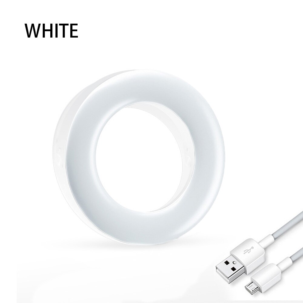 Mini anneau lumineux LED pour Selfie, Rechargeable par USB, lampe circulaire à Clip, pour téléphone intelligent, Ipad, pour photographie, vidéo, maquillage, lumières de remplissage, Photo: WHITE