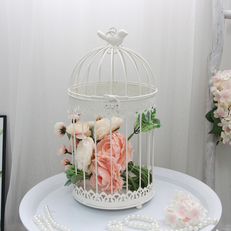 Iron Metal Bird Cage White Bird Cage Decoration Hanging Flower Pot Succulent Wedding Candle Holder Jewelry