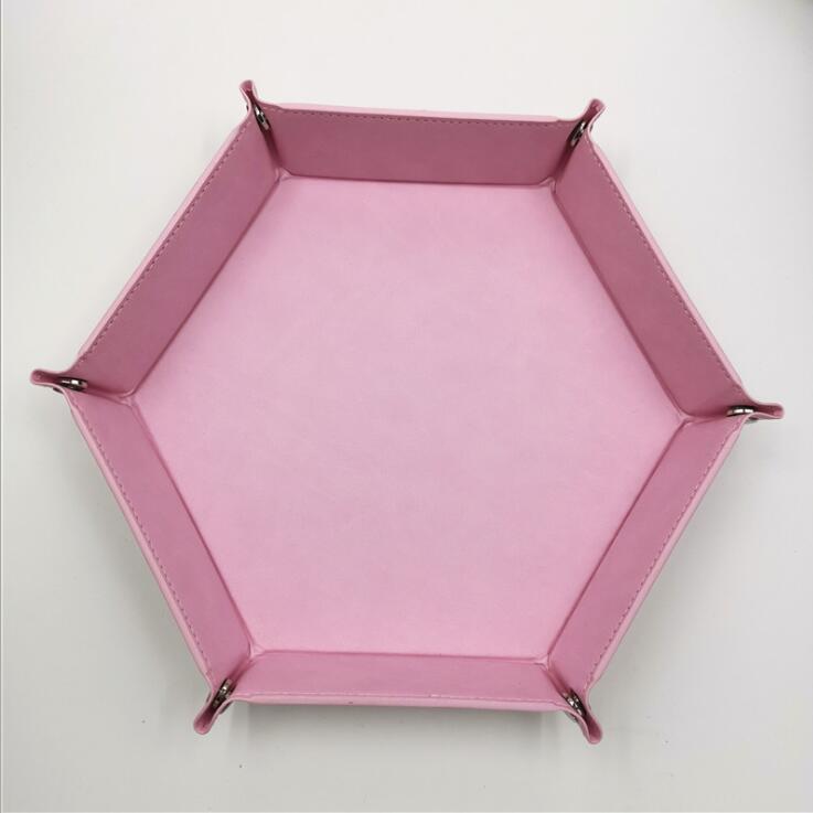 Hexagon Opvouwbare Dobbelstenen Draagbare Vouwen Dobbelstenen Rolling Lade Houder Doos Dice Game Opslag Kantoor Thuis Desktop Toetsen Potlood Organisator: Pink