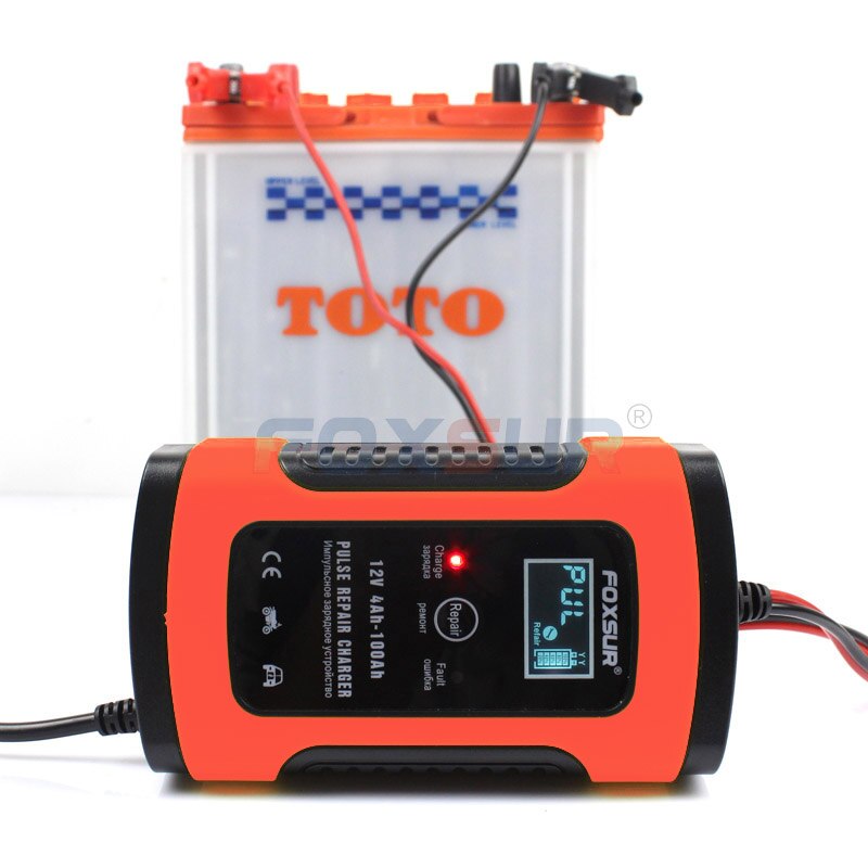 FOXSUR 12 V 20Ah 60Ah 100Ah Lood-zuur Battery Charger UPS Motorcycle & Auto Acculader Puls Reparatie Lader met LCD Display