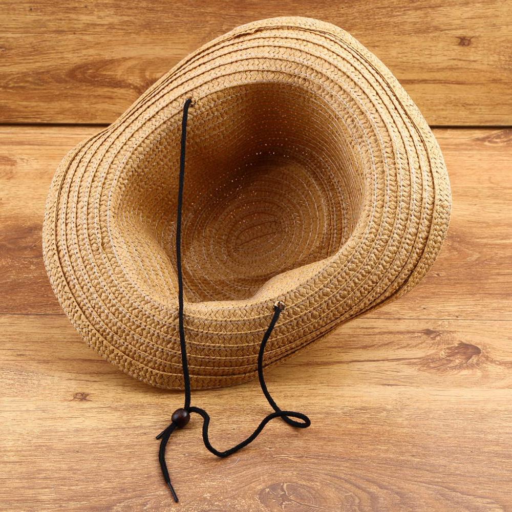 Stylish Children Kids Western Cowboy Straw Sun Hat Wind-proof Cap Summer Big Wide Brim Sunbonnet with Star Decoration