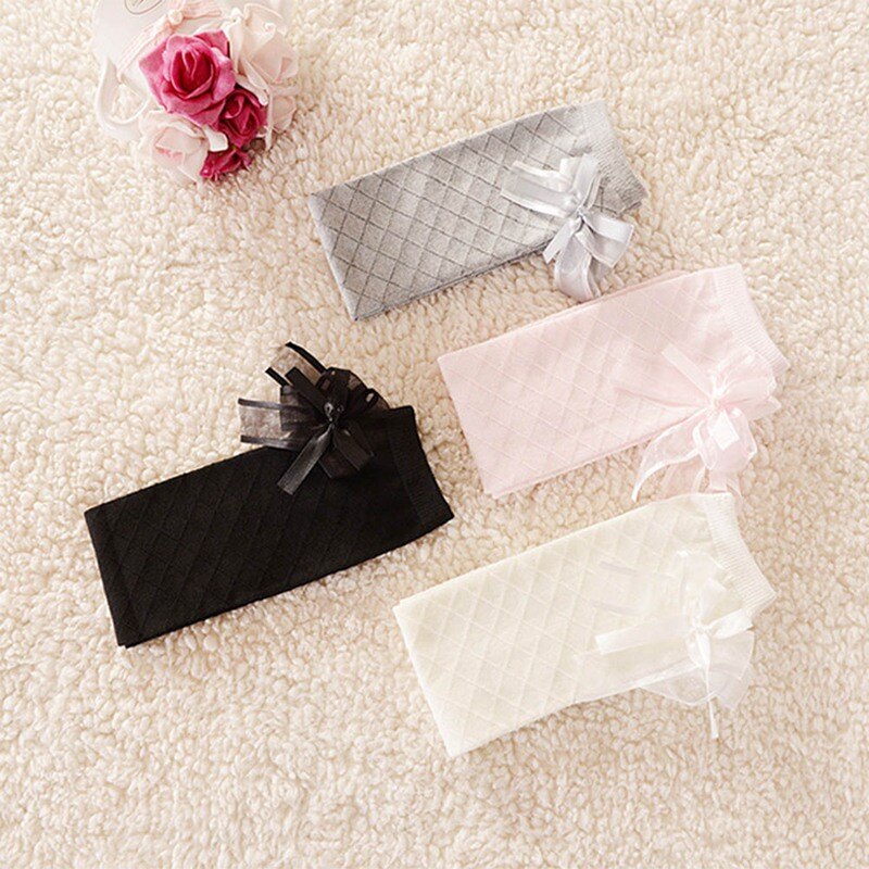 Baby Girls Knee High Socks For Children Princess Leg Warmers Cute Mesh Lace Bows Solid Cotton Girl Long Tube Kids Socks
