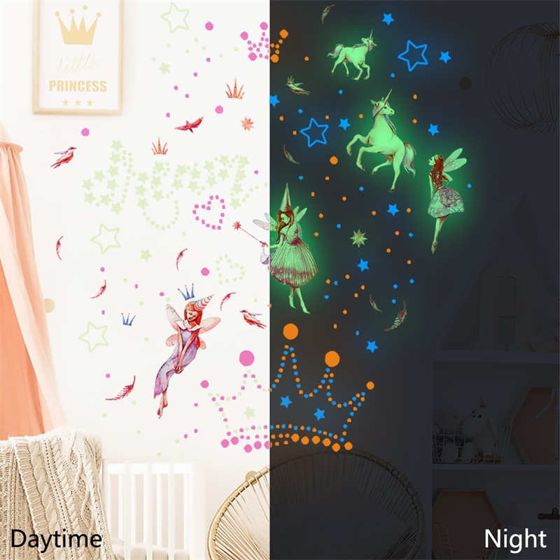 Glow In The Dark Star Voor Kinderkamer Decor Lichtgevende Fee Eenhoorn Decal Muursticker Voor Nursery Slaapkamer Decoratieve voor Meisje