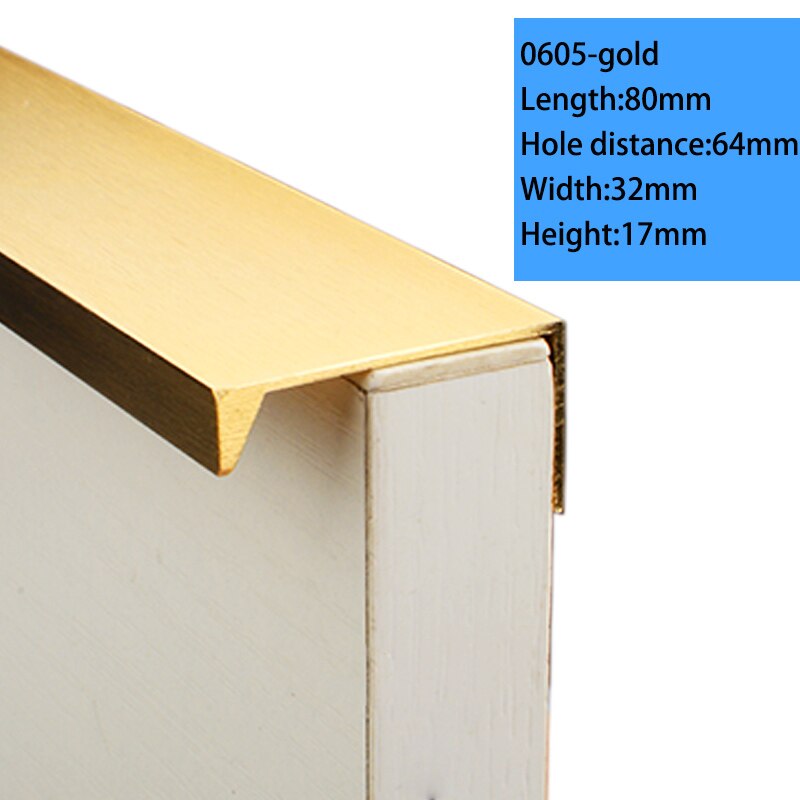 Maniglie per cassetti moderne con bordo a dito maniglie per cassetti per mobili armadio nascosto cassetto per cucina maniglie per comò manopole Hardware oro nero: 0605-gold-80mm