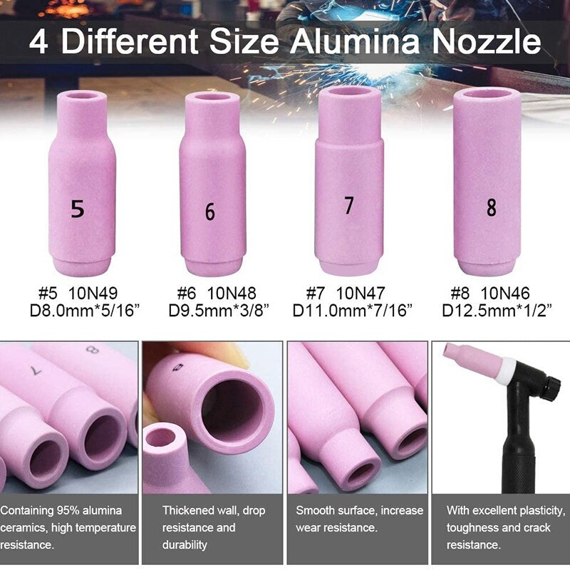 16Pcs TIG Welding Torch Accessories Nozzle Cup Collet Gasket Consumables Kit TIG Welding Torch Supplies for WP-17/18/26
