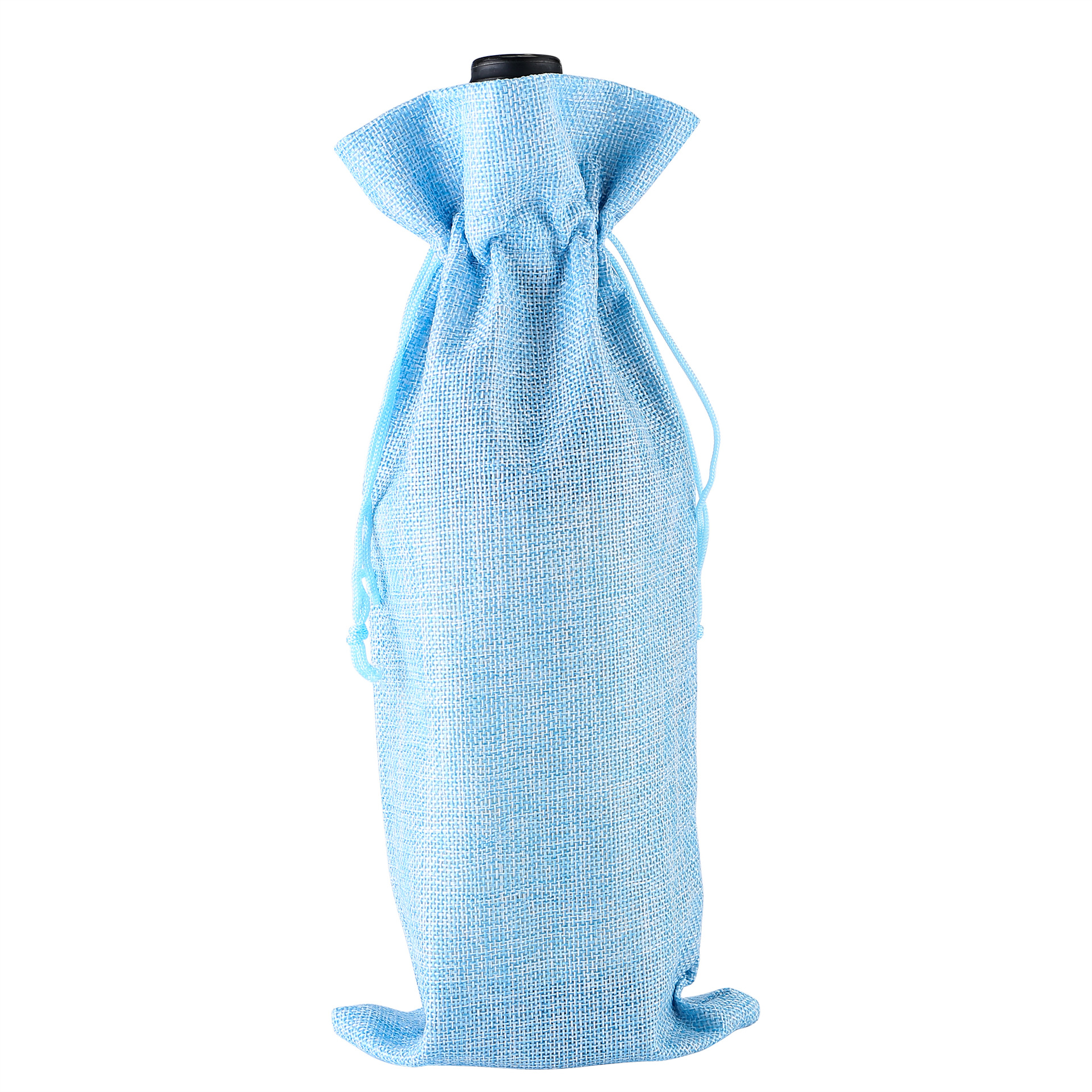 5pcs15x35cm Party Decoratie Wijnfles Tas Trekkoord Linnen Rode Wijn Bag Herbruikbare Verpakking Stofdicht Linnen Doek Zak: sky blue