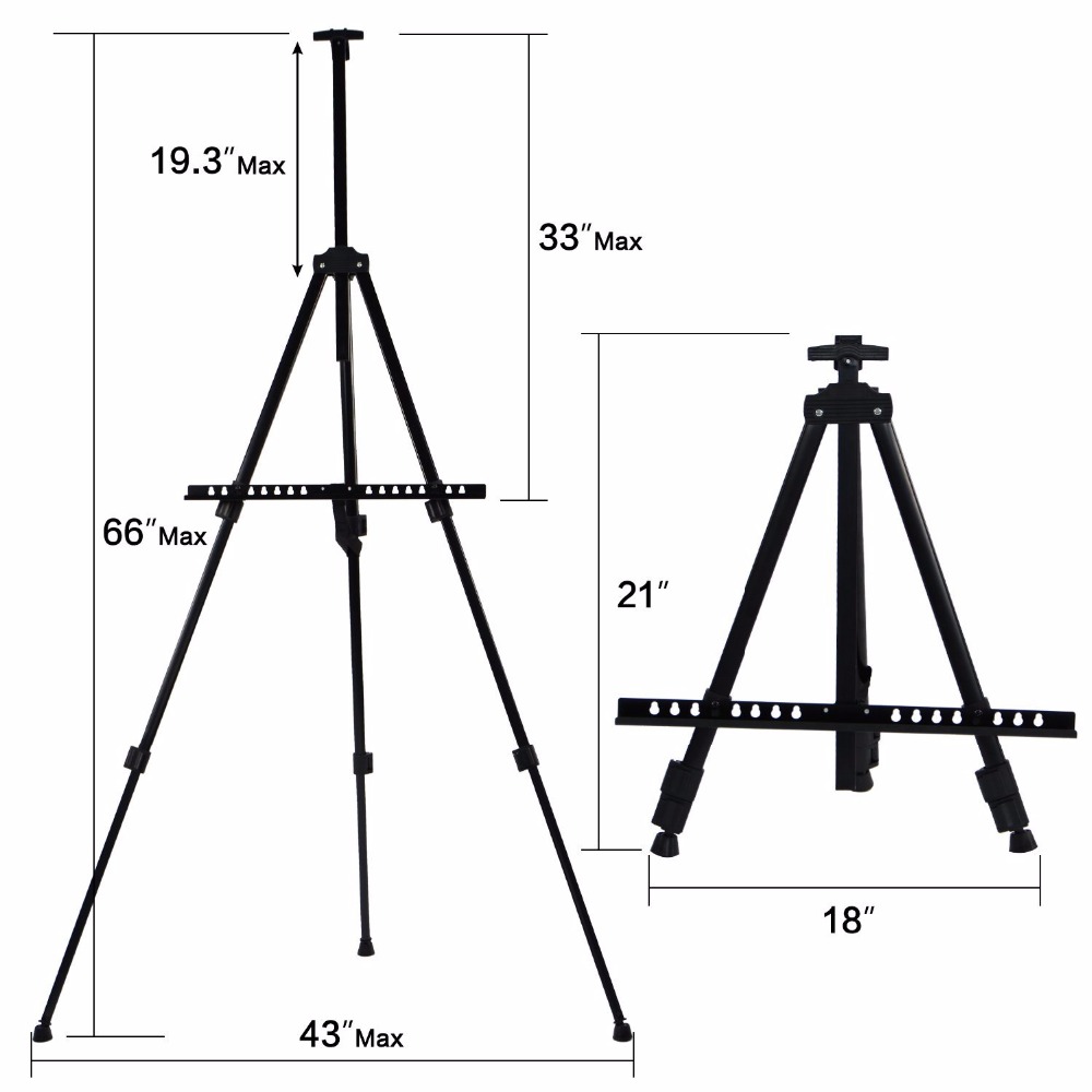 Caballete de metal ajustable para cuadros de pintura, soporte de lienzos de dibujo portátil en forma de trípode, en aleación de aluminio de , fuerte y duradero, adecuado para acomodar paneles