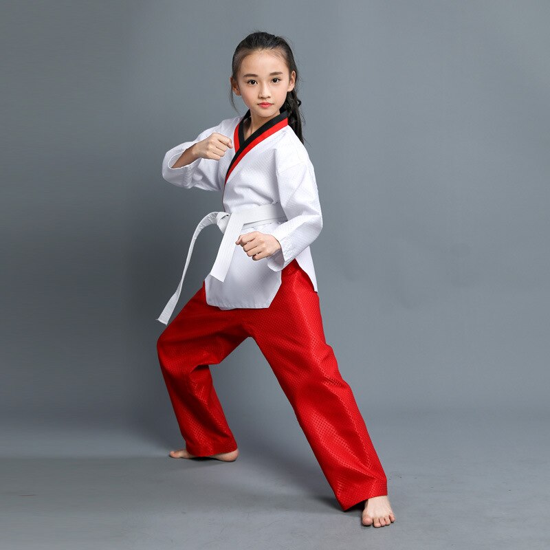 Erwachsene Mann Männlich Weiblich kind kinder Atmungsaktive baumwolle Taekwondo uniform Genehmigt Taekwondo training dobok kleidung mit 1 gürtel F