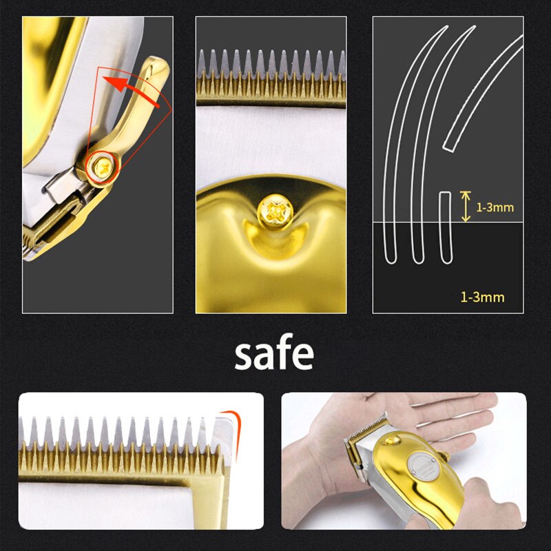 Kemei 1986 All-metal Barber Hair Clipper Electric Cordless LCD Hair Trimmer Gold Silver Hair Cutting Machine Mower