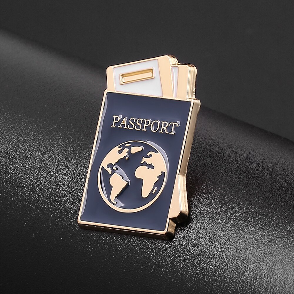 Passport Brooches Enamel Pin Cartoon Travel Shirt Jewelry Accessories Lapel Pin Dark Blue Badge For Kids