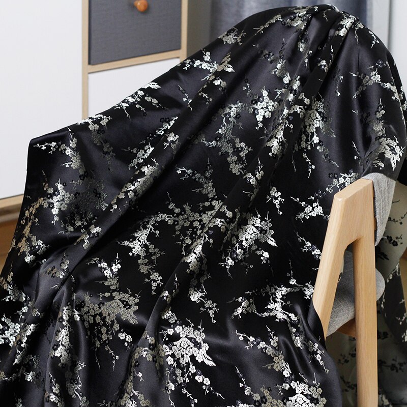 The Cloth Chinese Style’s Cheongsam Black Plum Blossom Tapestry Satin Garment Materials Spring DIY clothes fabrics