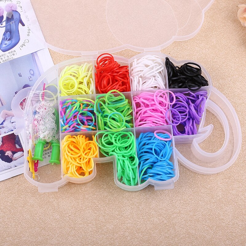 600pcs Boxed Loom Bands Make Woven Bracelets Girl Elastic Hair Rubber Bands DIY Bracelets Children Toy Braided Artcraft: Elephant Box