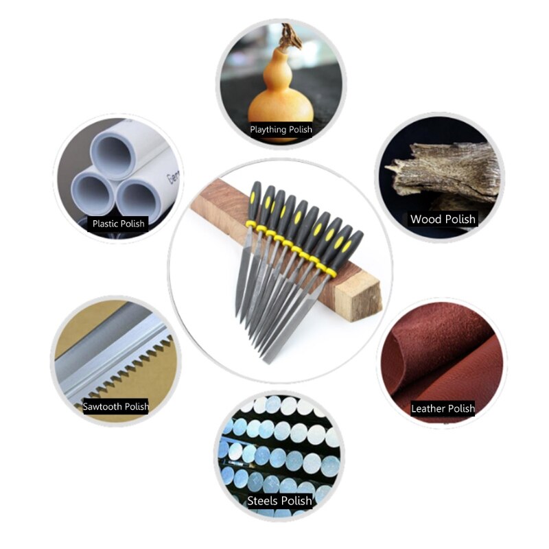 10 Pcs Needle File Set For Jeweler Wood Carving Craft Metal Glass Stone 3 Sizes