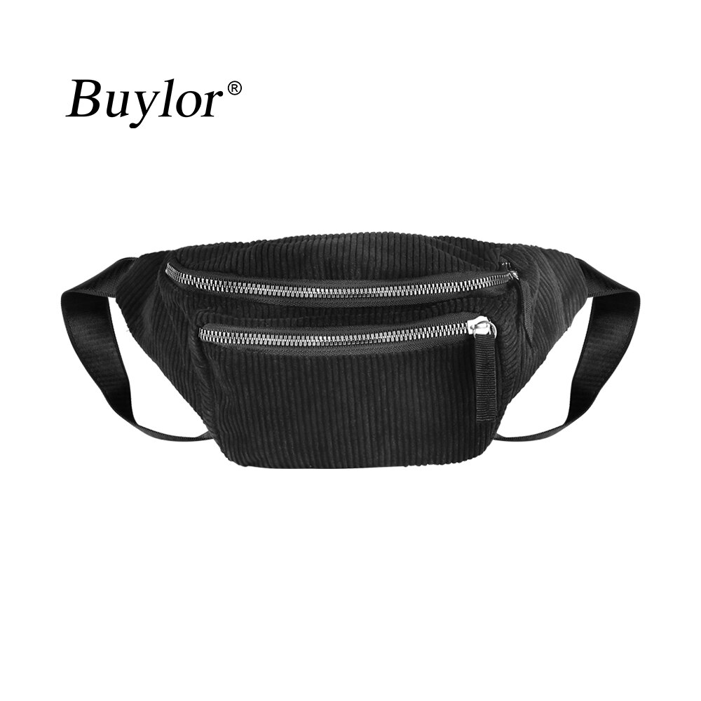 Buylor Riem Tas Vrouwen Corduroy Taille Pack Rits Borst Bag Festival Heuptasje Mode Bum Bag Phone Pouch Reizen: Black