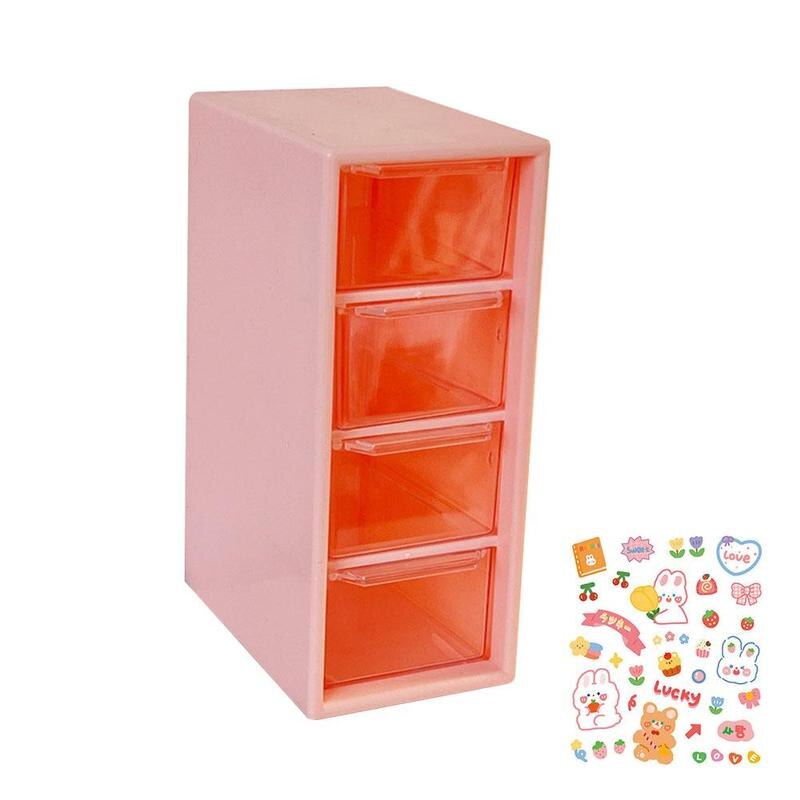 Desktop Organizer with 4 Drawers Storage Cabinet Organizer Mini Transparent Cabinets Drawers Plastic Jewelry Box/Cosmetic: pink
