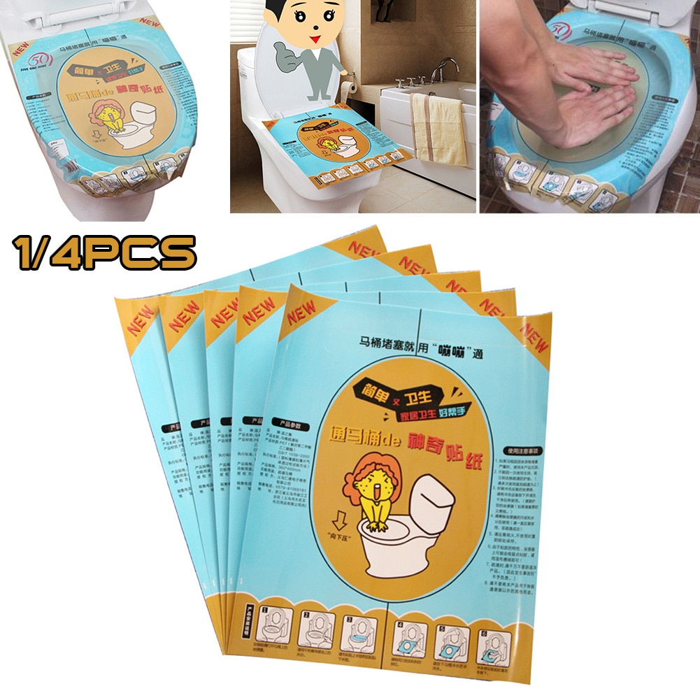 1/4Pcs Toilet Sticker Plunger PET Toilet Cleaning Tools Transparent Sticker Toilet Dredging Post Household Portable Accessories