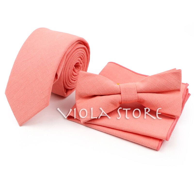 Conjunto de pañuelo de algodón para hombre, corbata de lazo, Color verde claro, rosa, naranja, sólido, 6cm, para boda, , accesorio superior: 02