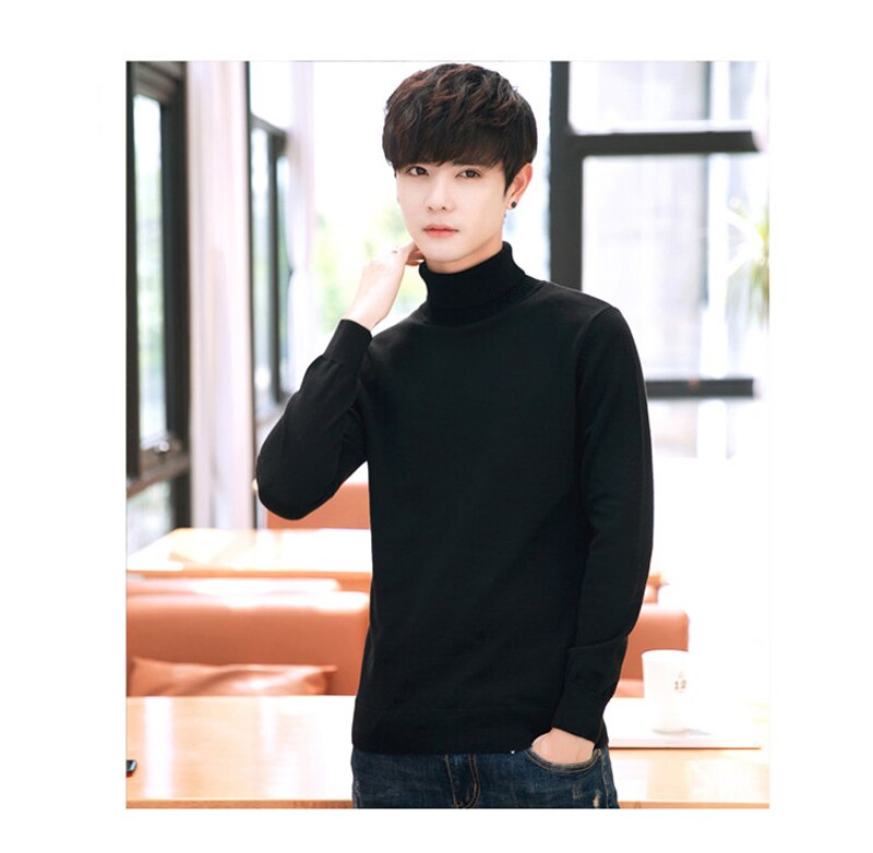 Ensfarvet rullekrave sweater herre klassiske strikkede herre sweatere forår efterår afslappet turtleneck krave slim fit pullover