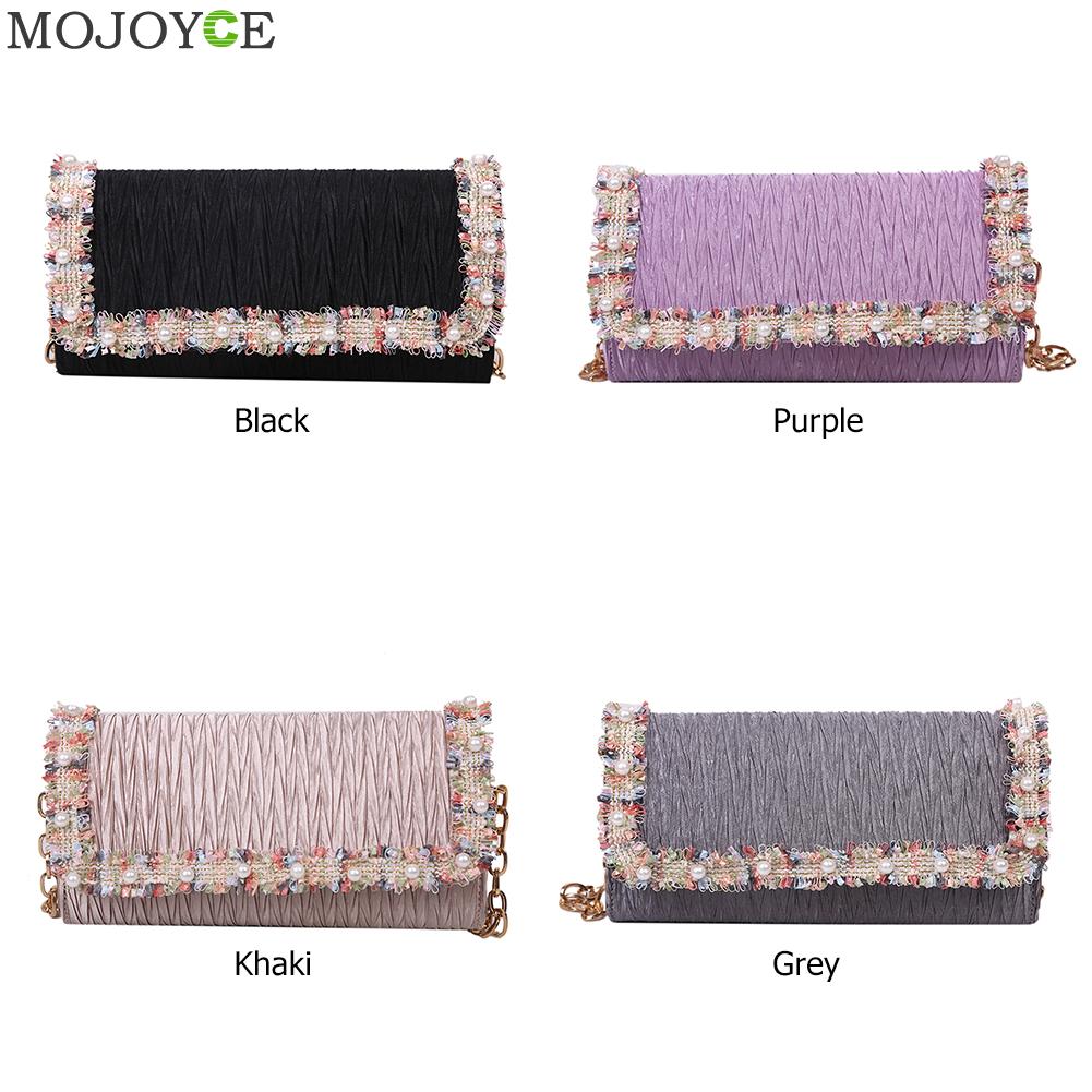 Prachtige boodschappentas, draagbare dames nylon schoudertas met geplooide pareldecoratie, handtassen voor dames, party clutch