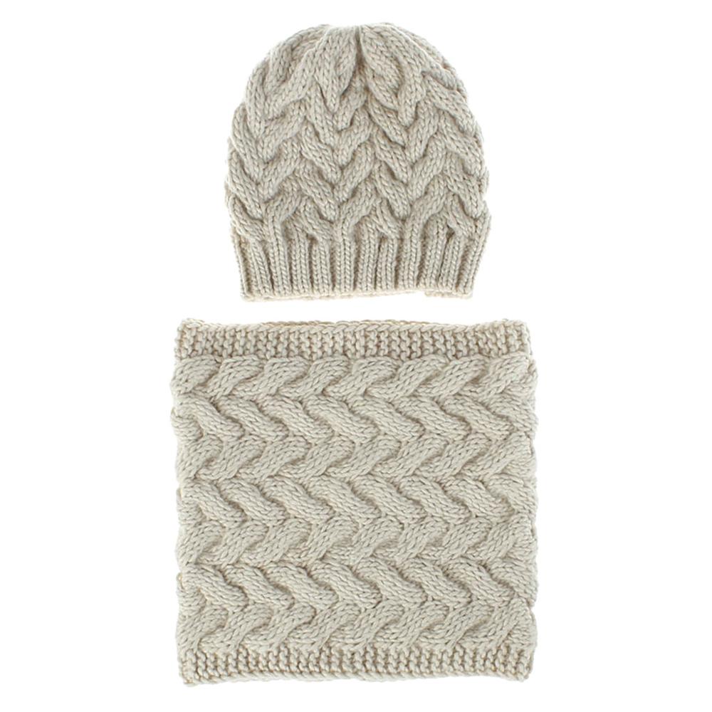 Winter muts sjaal set voor meisjes dames gebreide muts met zoom, muts, muts, casual warme muts, echarpe bonnet femme  #3f: Beige