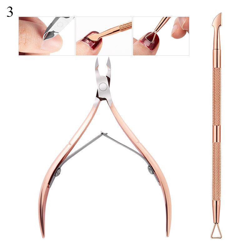 2Pcs/Set Stainless Steel Nail Art Cutter Scissor 2 Ways Cuticle Clipper Pusher Dead Skin Remover Kit Manicure Pedicure Tools: 3