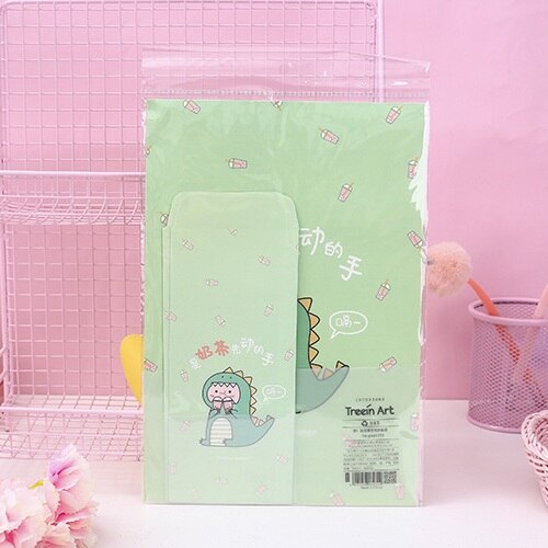9 Stks/set 3 Enveloppen + 6 Brief Papers Kawaii Dinosaurus Dier Brief Envelop Set Briefpapier Studenten: A