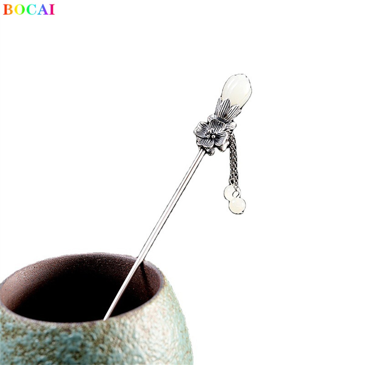 Bocai  s925 haaraccessoires aus sterlingsilber, beliebter cymbidium-jade-quasten-kopfschmuck, haarnadel aus reinem silber, schmuck für damen